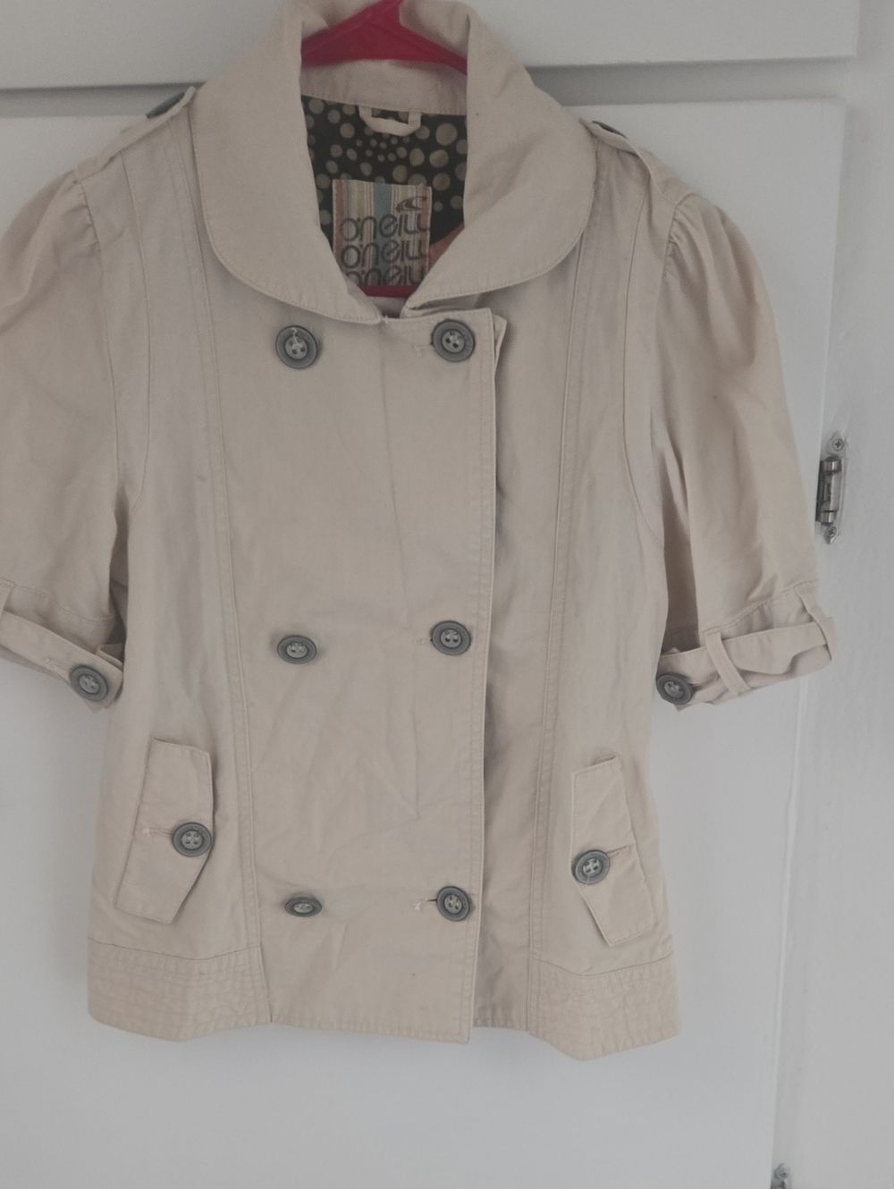 O'Neill Women's Short Double-Breasted Cream Trench Coat
